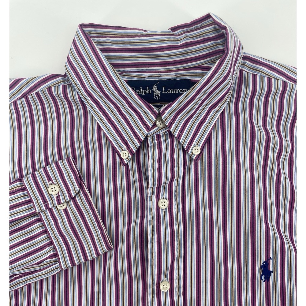 Ralph Lauren Button Down Shirt Men 15.5 M Purple Multi Stripe Classic Fit Office